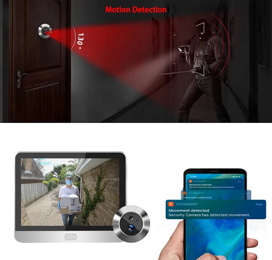 Smart Life Home Security Wireless 2.4G Wifi 3MP Peepholes Door Eye Tuya PIR detection Video Door Camera With 4.3 inch Screen