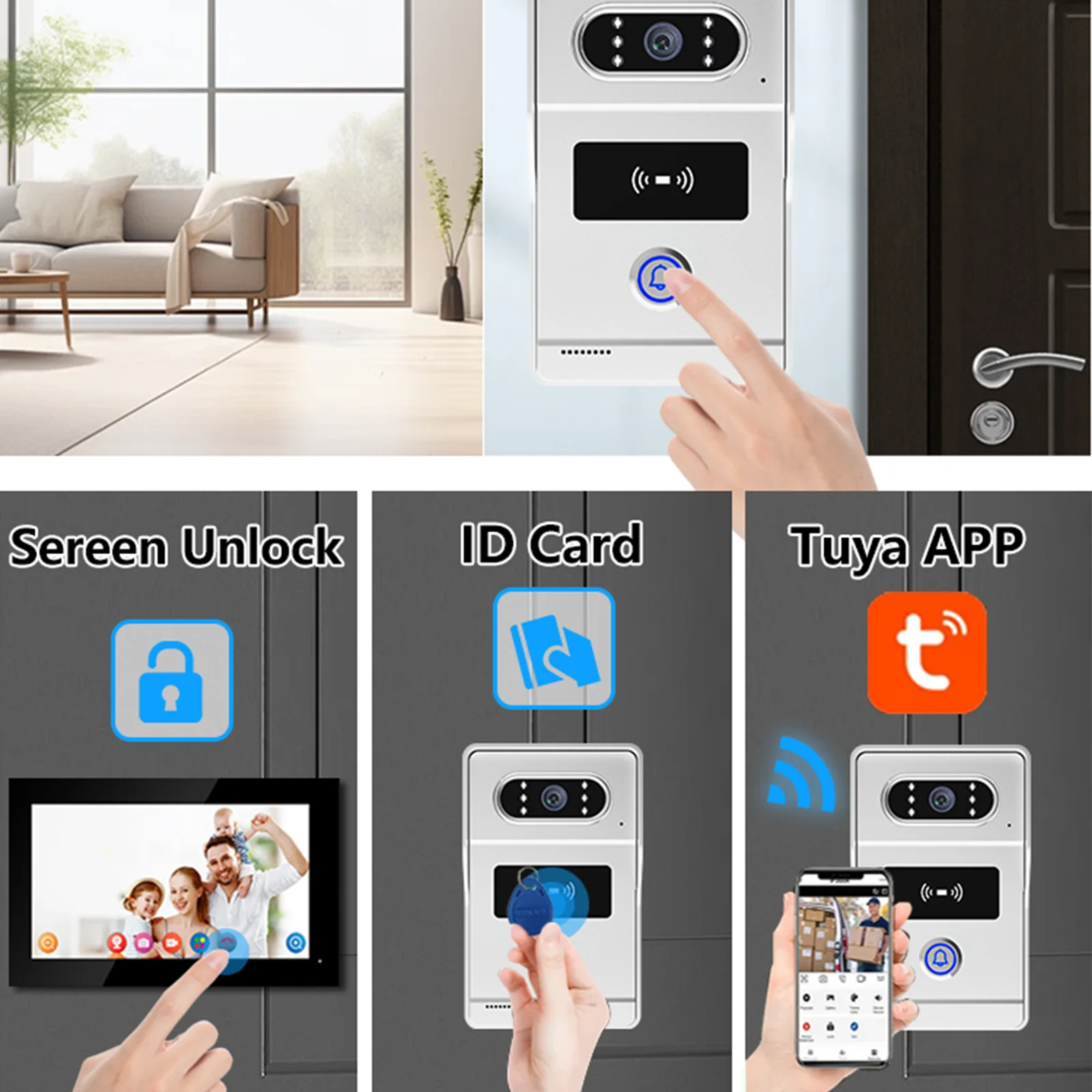 Tuya 7-Inch 1080p Video Intercom System with Night Vision Camera, Remote Unlock Support, Smart Home app Integration for Outdoor