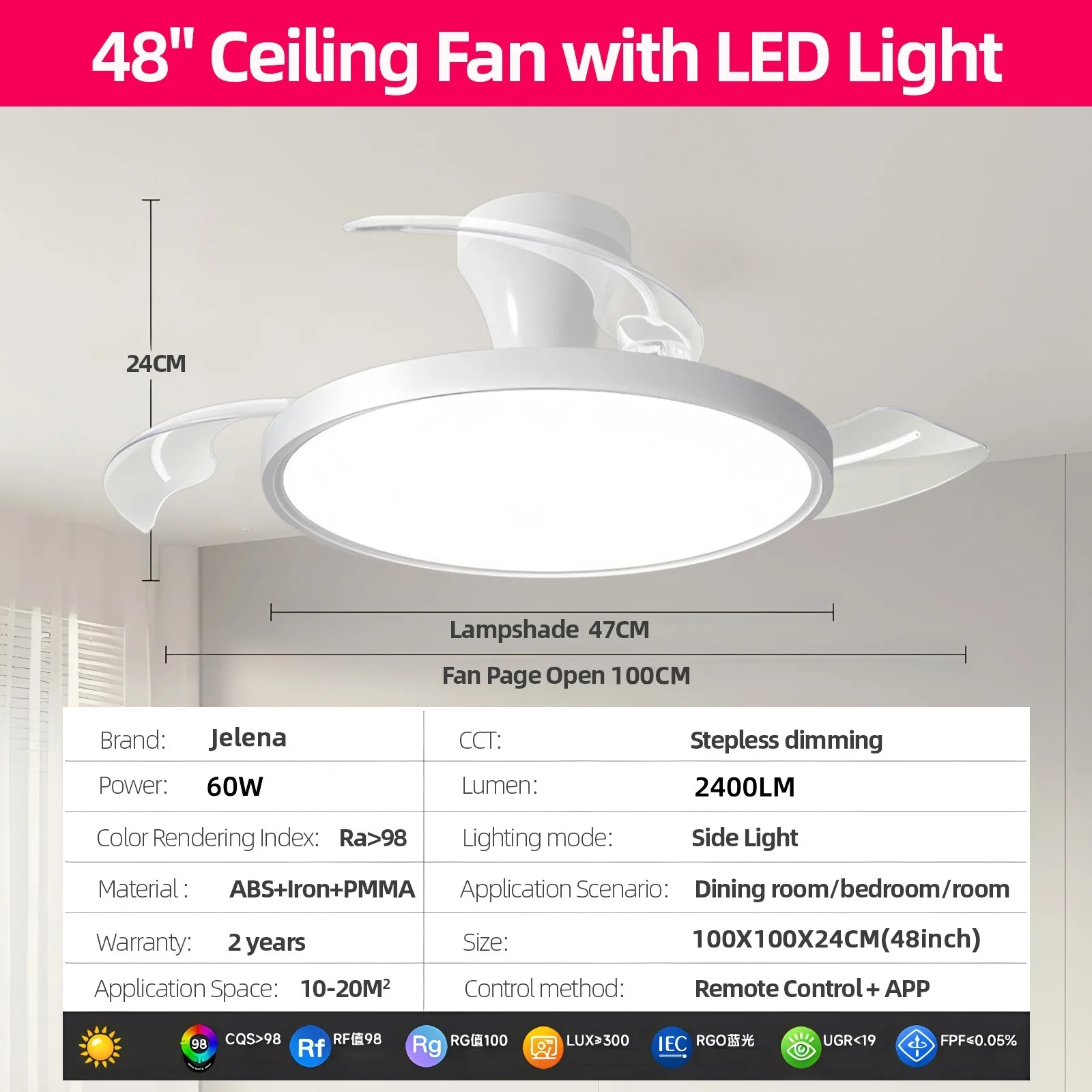 Ceiling Fans With Ultra Thin Semi-Visible Adjustable Fan Blade APP With RC Dimmable Lounge Bedroom Decoration LED Ceiling Light