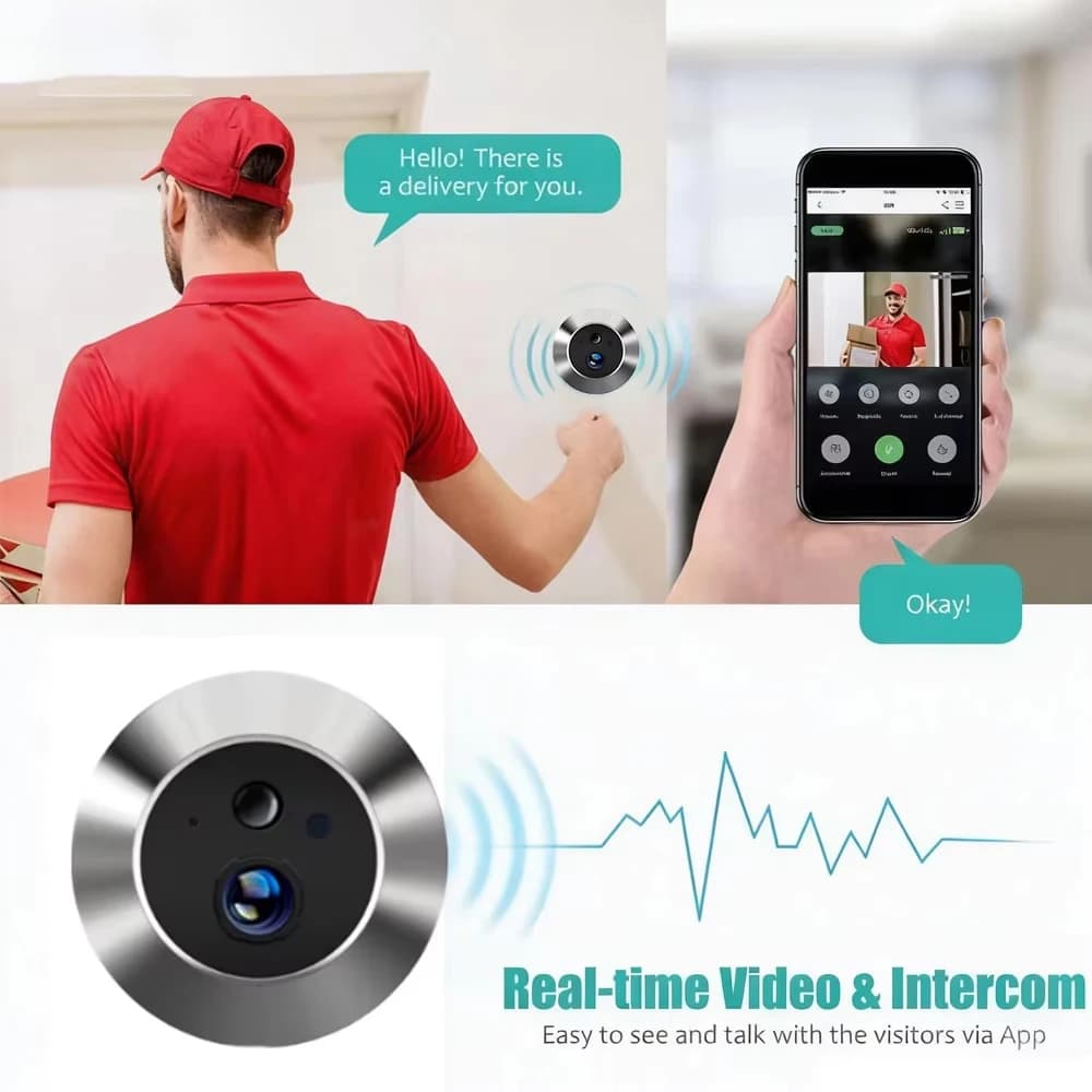 5MP WiFi Video Door Peephole Camera Doorbell Viewer with LCD Monitor Night Vision Tuya APP Control for Apartment Home Security