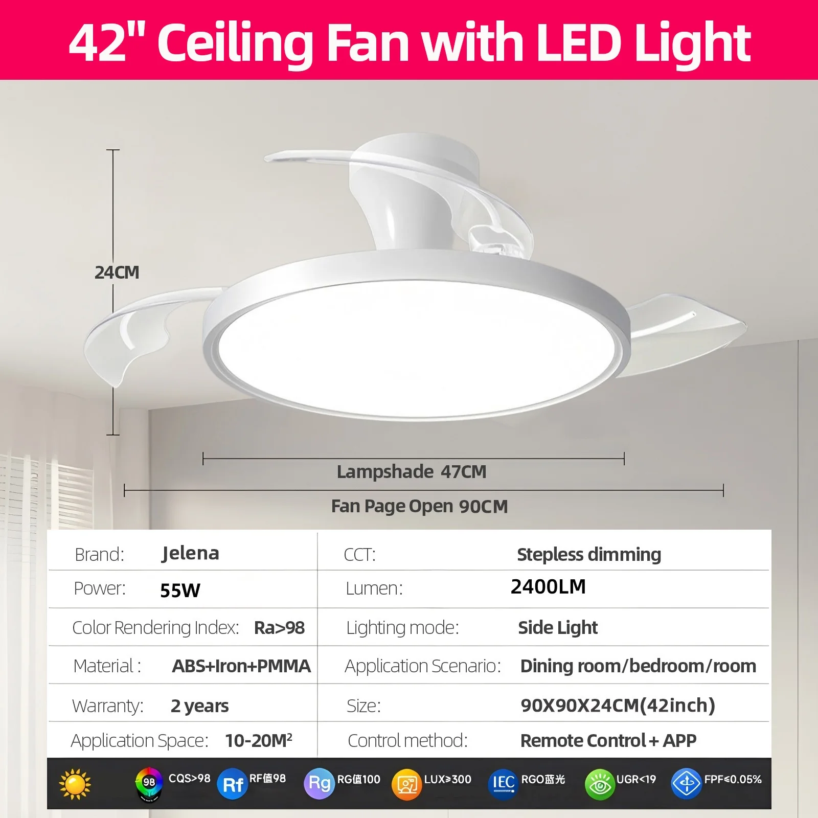Ceiling Fans With Ultra Thin Semi-Visible Adjustable Fan Blade APP With RC Dimmable Lounge Bedroom Decoration LED Ceiling Light
