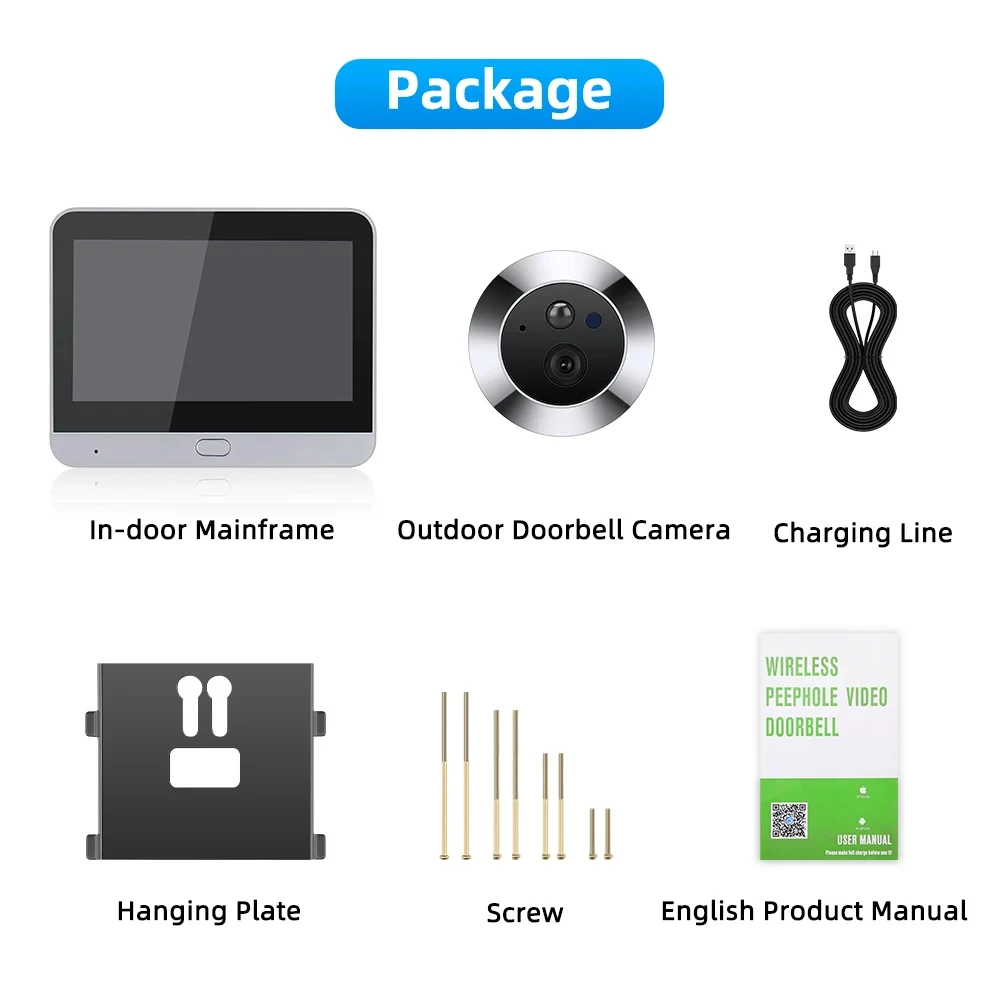 Smart Life Home Security Wireless 2.4G Wifi 3MP Peepholes Door Eye Tuya PIR detection Video Door Camera With 4.3 inch Screen