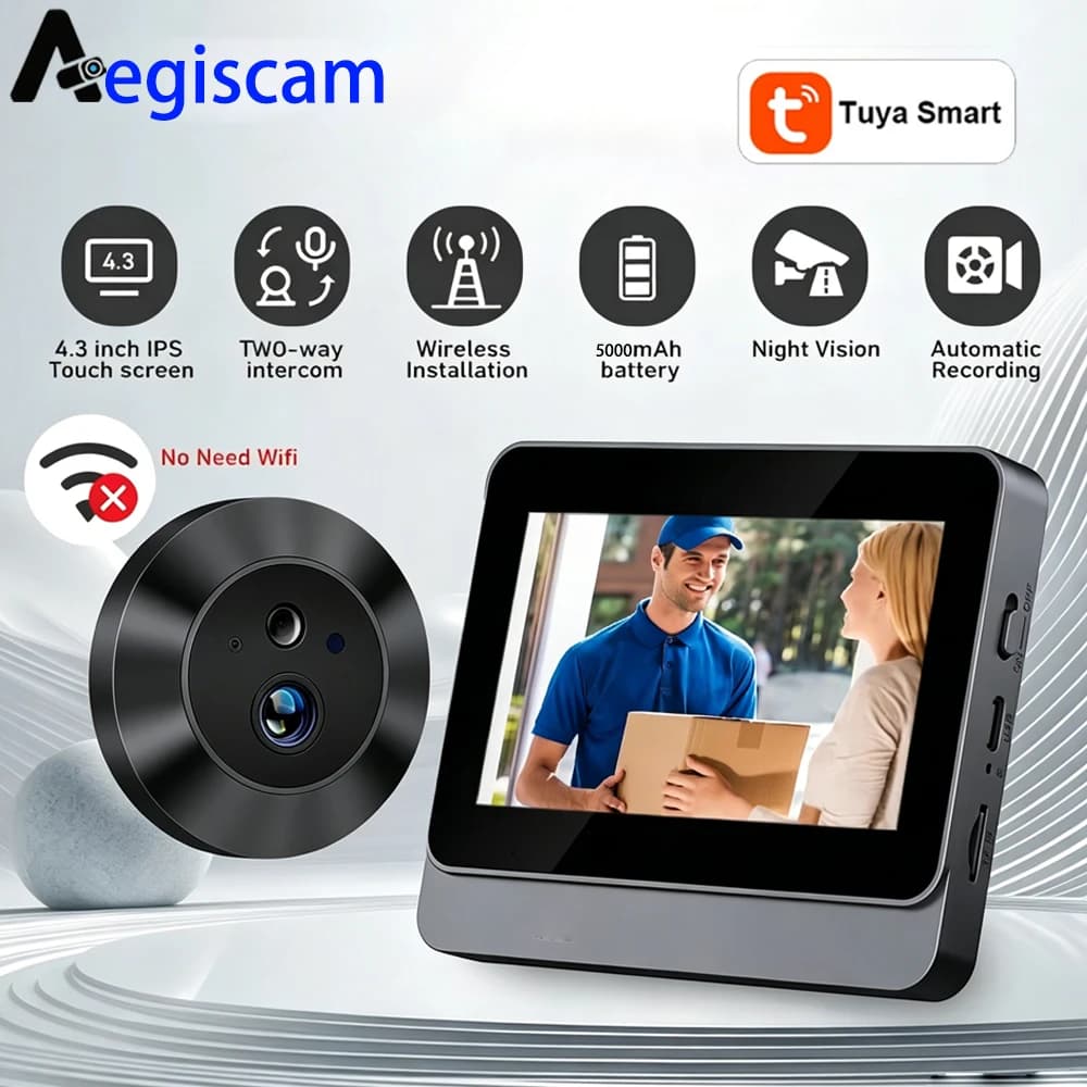 5MP WiFi Video Door Peephole Camera Doorbell Viewer with LCD Monitor Night Vision Tuya APP Control for Apartment Home Security
