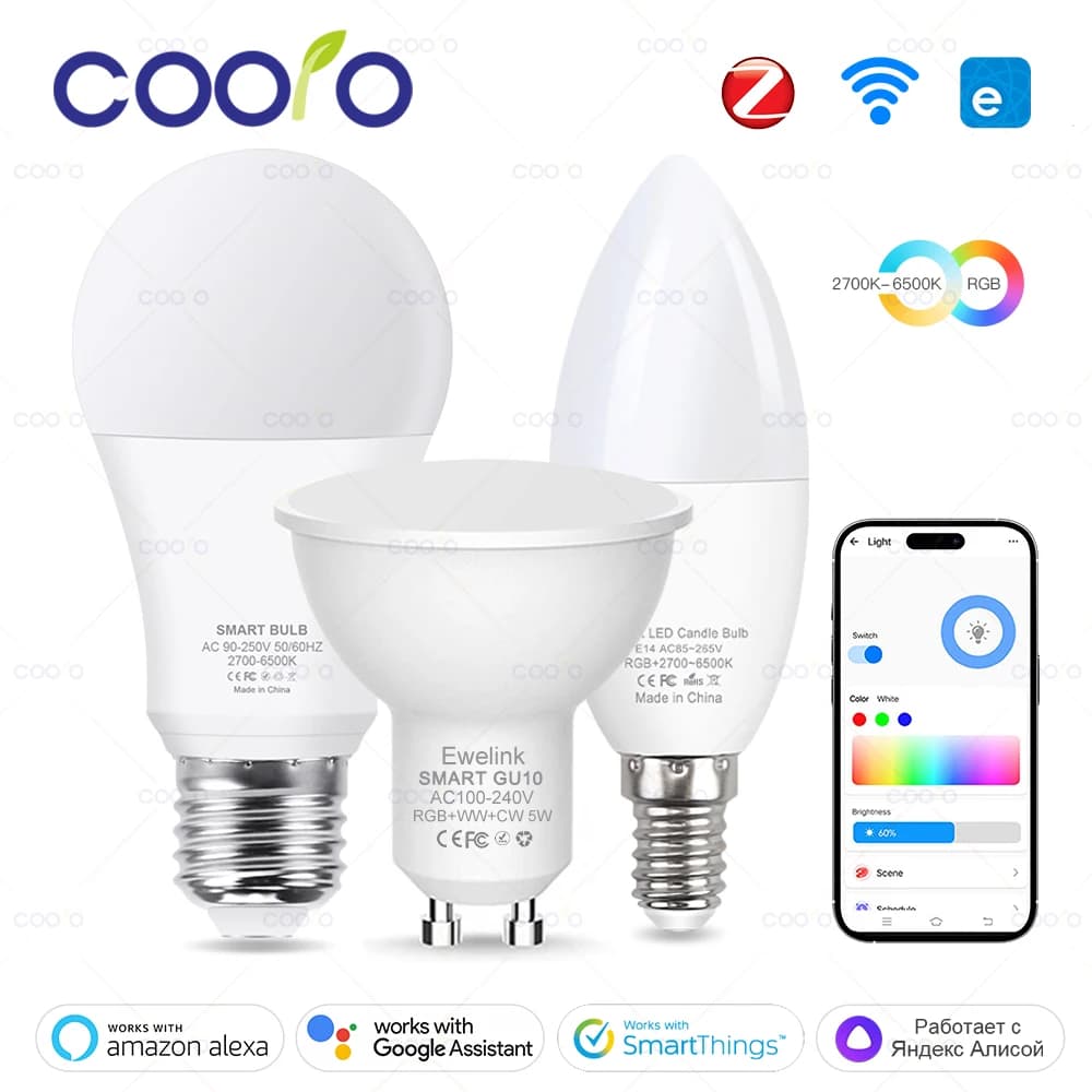 AuraGlow Smart – Inteligentna Żarówka LED RGB+CW E27/E14/GU10 (WiFi / Zigbee)